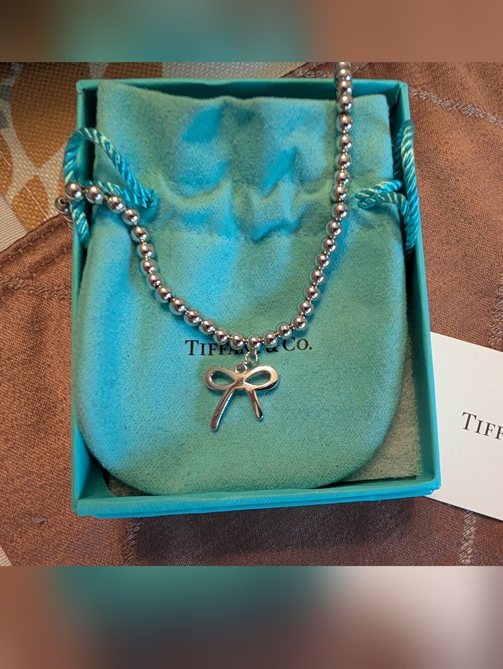 Rare Tiffany & Co. Bow charm Bead Bracelet in Sterling Silver .925